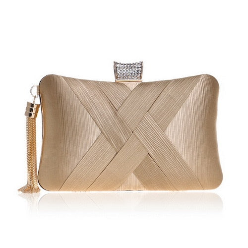 Elegant Satin Tassel Clutch Bag Evening Party Purse Wedding Bridal
