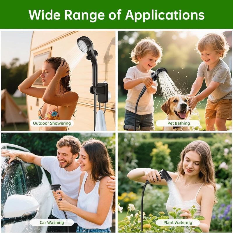 Outdoor Camping Shower 6000mAh USB-C Rechargeable Waterproof Digital Display