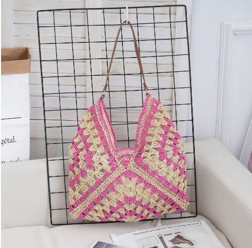 Straw Woven Shoulder Bag Armpit Style Hollow Out Single Strap Medium Purse Handbag