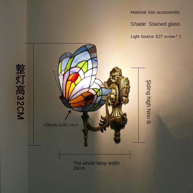 Home Butterfly LED Wall Lamp Stained Glass European Countryside Style Lighting