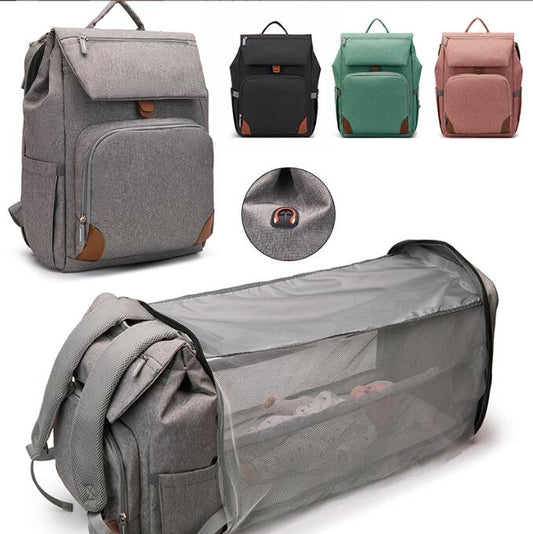 Multifunctional Mommy Bag Converts to Baby Bed Large Capacity Includes Mosquito Net