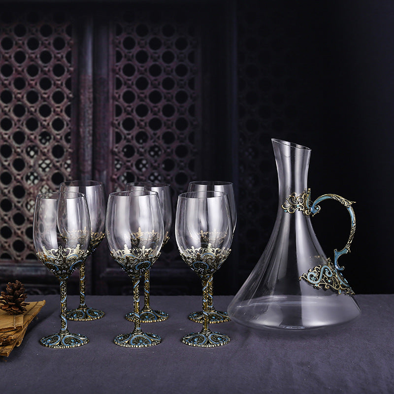 Luxury Lead-Free Crystal Red Wine Glass Set High-Footed Decanter Enamel Craft