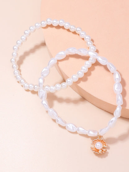 Set of 2 Pearl Shell Dangle Pendant Anklets Women's Jewellery White Gift