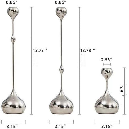 Silver Metal Teardrop Candelabra Trio Romantic Art Table Decor Dining Wedding