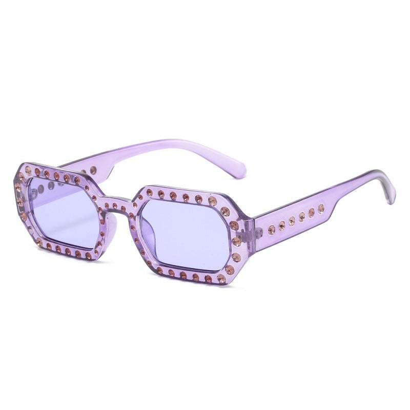 Custom Diamond-Embedded Compact Frame Sunglasses for Women with UV Protection