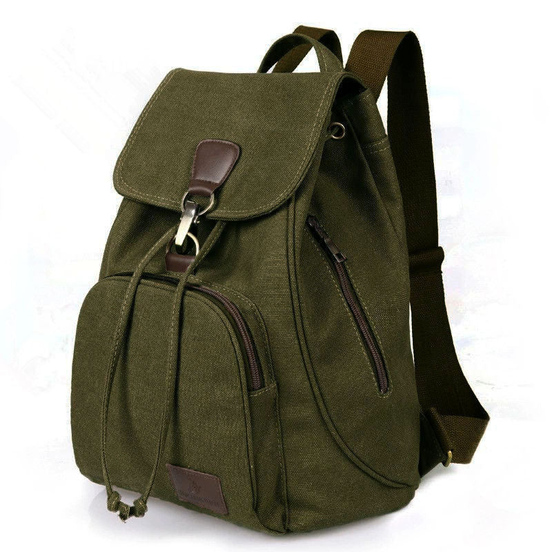 Retro Canvas Rucksack Backpack Drawstring Front Pocket School Travel