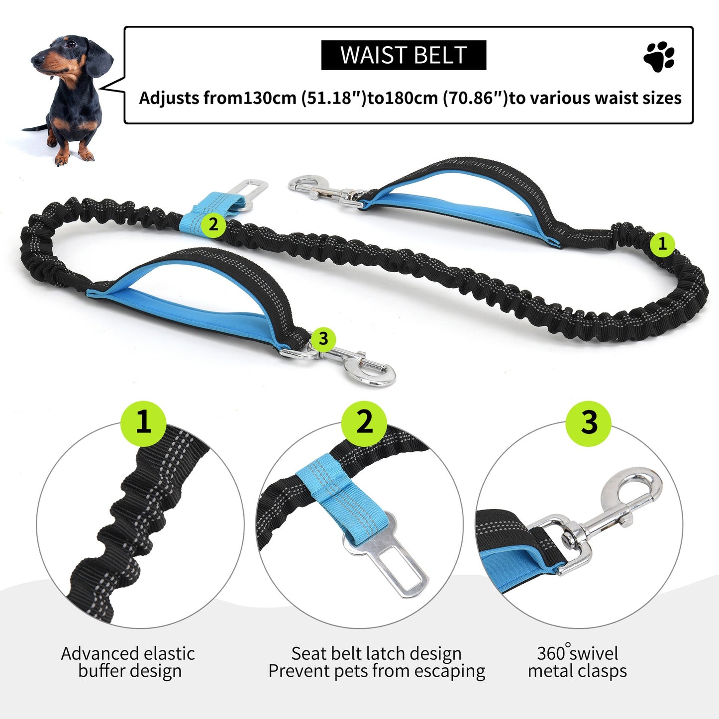 Hands-Free Dog Walking Belt Waterproof with Bungee Leash and Adjustable Waist