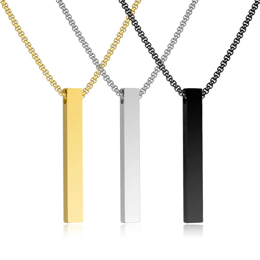Gold Silver Black Necklace Four-Sided Cylinder Polished Cube Stainless Steel