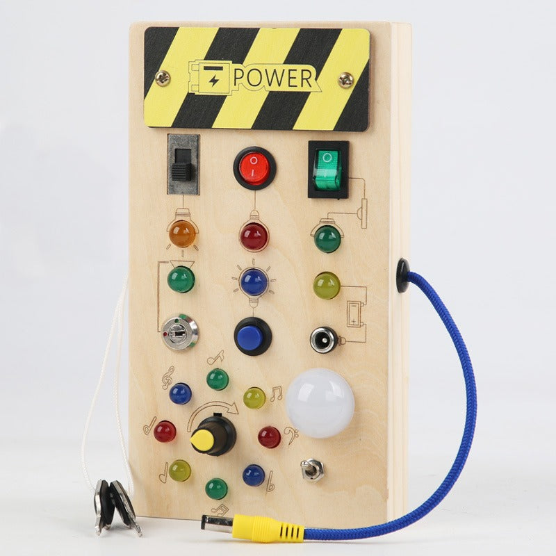 Montessori Wooden LED Busy Board Sensory Toy with Switches for Kids 2-4 Years