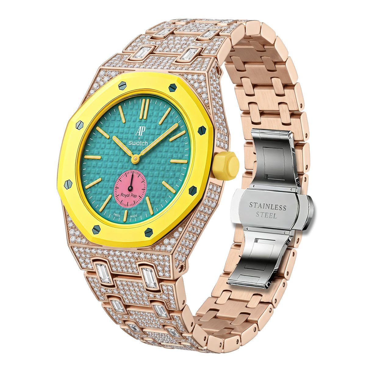 For AP x Swatch Royal Pop Collection Metal Crystal Rhinestone Strap 3 12 Crown