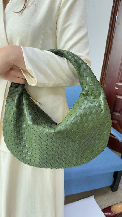 Women's Woven Tote Bag Faux Leather Spacious Lightweight Durable Zip Top Closure