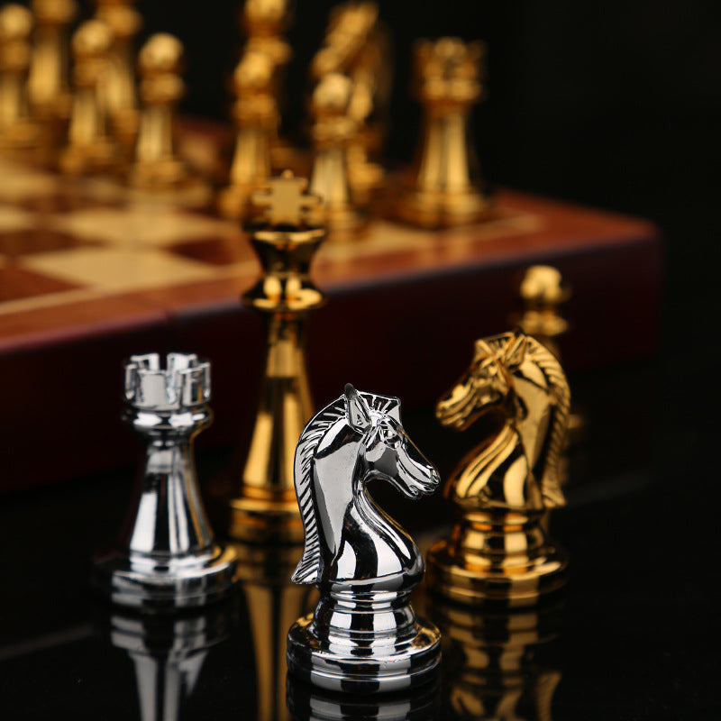 Vintage Metal Chess Set Premium Wooden Board Exclusive Collector Storage Case