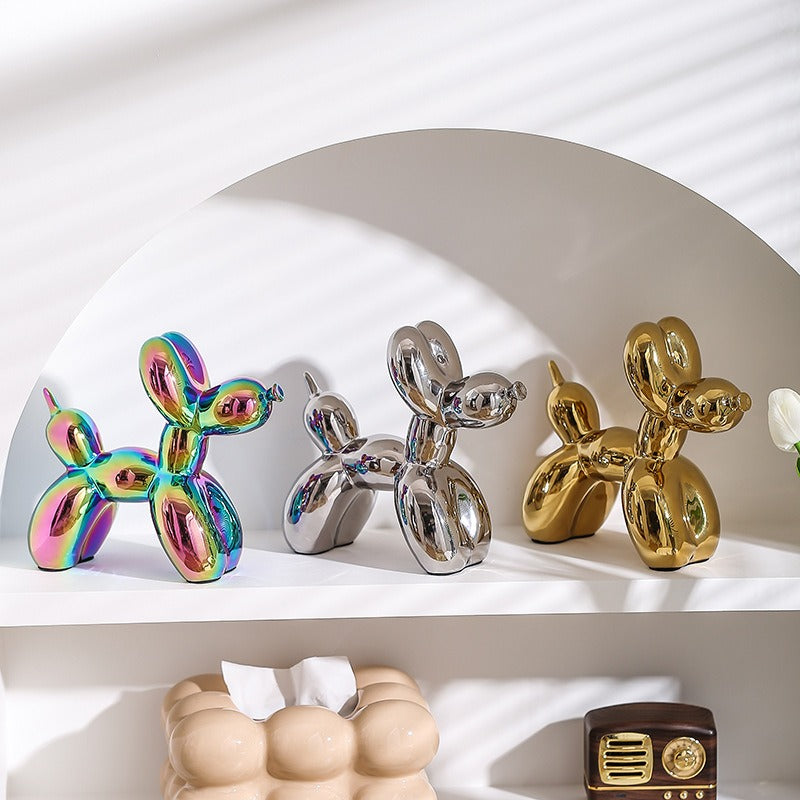 Ceramic Balloon Dog Figurine Decorative Sculpture L20cm H18cm Multiple Colours