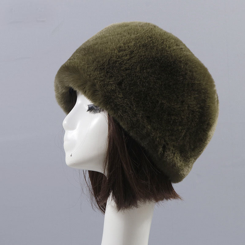 Winter Faux Fur Flat Top Hat Warm Brimless Acrylic Womens Hats Plush Russian