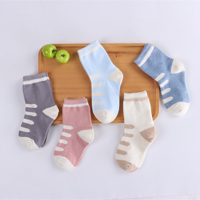 Kids Autumn Winter Cotton Socks 5 Pack Striped Cartoon Soft Warm Cosy Selection