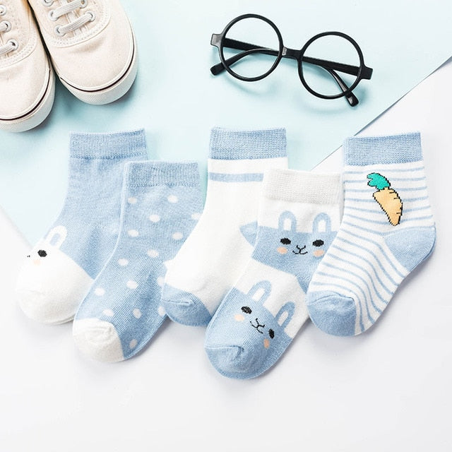 Kids Autumn Winter Cotton Socks 5 Pack Striped Cartoon Soft Warm Cosy Selection