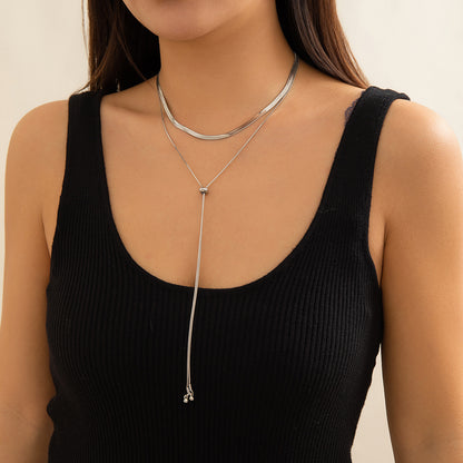 Gold Silver Double Layer Snake Chain Drop Dangle Necklace Jewellery