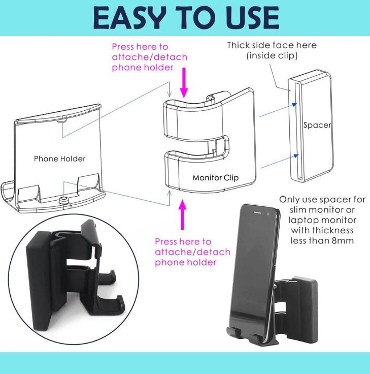 Notebook Screen Side Phone Holder Adjustable Clip Clamp 96mm 57mm 86mm 25mm