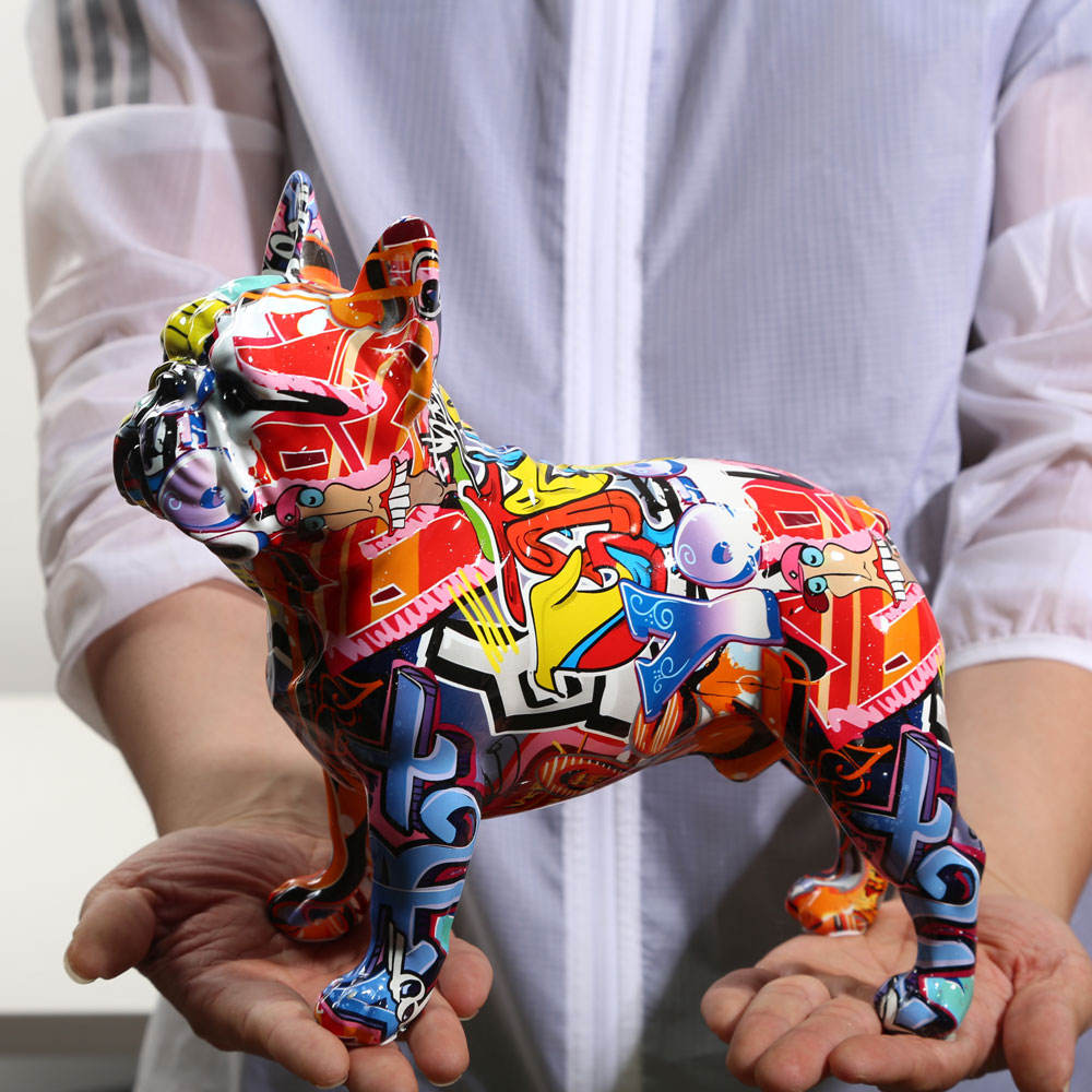 Multi-Colour Bulldog Resin Figurine Modern Desk Ornament Home & Office Decoration