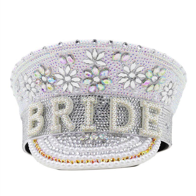 Ladies' Elegant Wedding Party Hat with Gold Diamond Pearl Floral Detailing 79cm