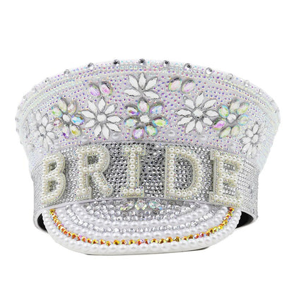 Ladies' Elegant Wedding Party Hat with Gold Diamond Pearl Floral Detailing 79cm