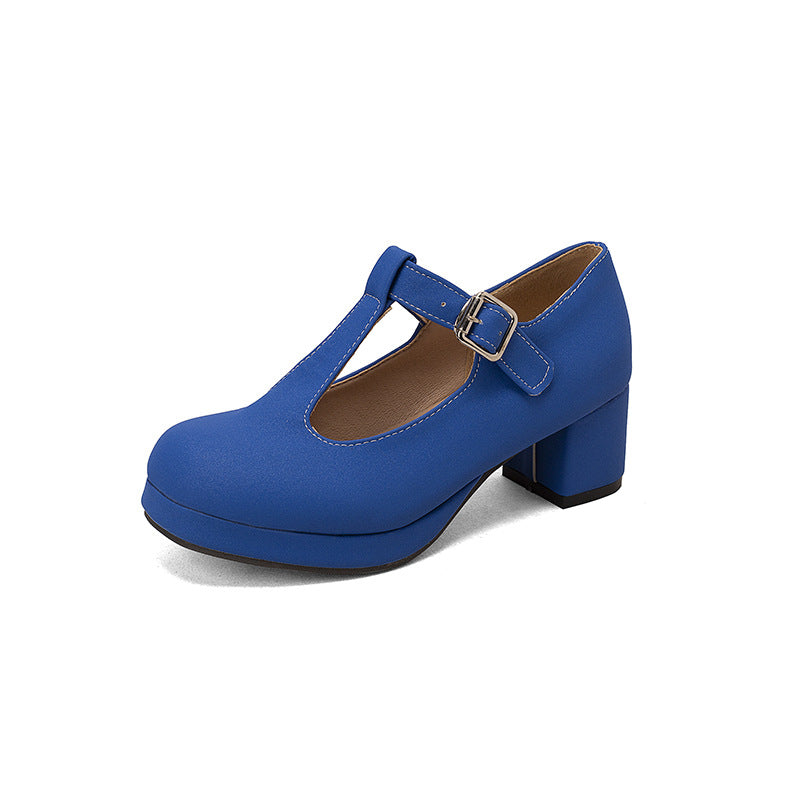 Womens Block Heel Mary Jane Shoes T-Strap Platform Buckle Casual Size 34–40