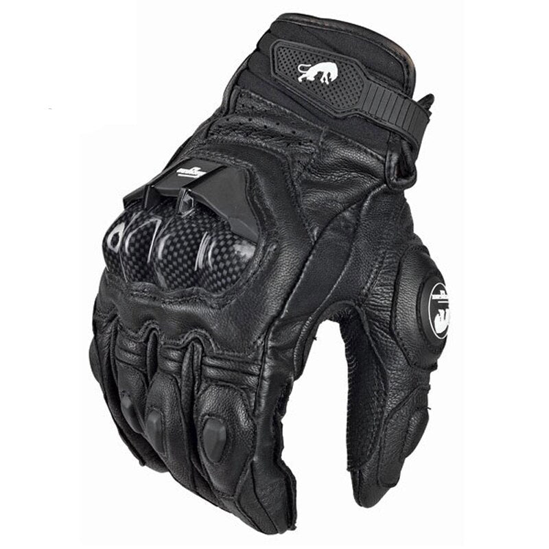 Genuine Leather Motorcycle Gloves Carbon Knuckle Protection Safety Comfort