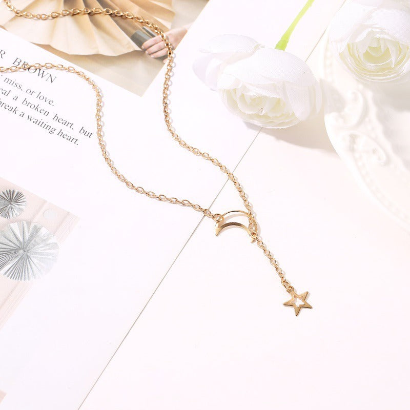 Silver Gold Moon Star Pendant Necklace Dainty Celestial Chain Jewelry Gift