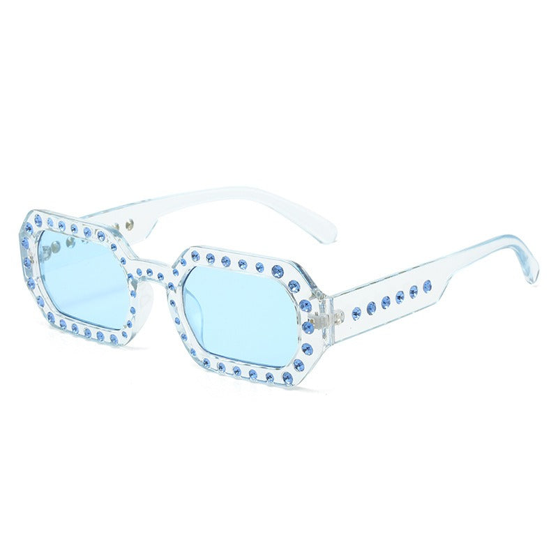 Custom Diamond-Embedded Compact Frame Sunglasses for Women with UV Protection