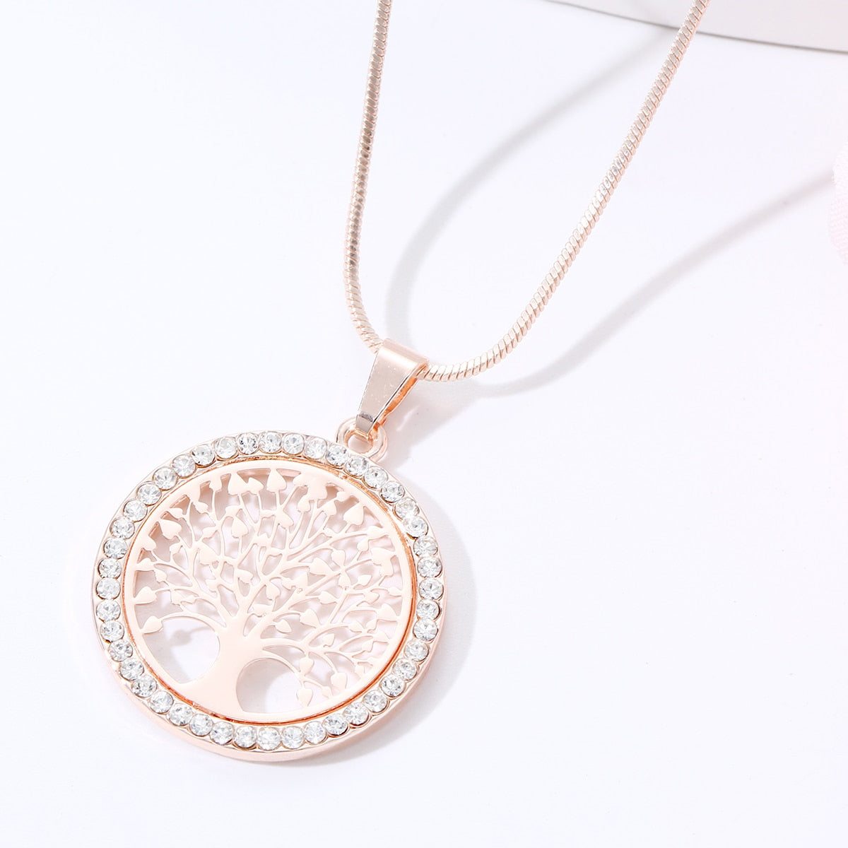 Silver Gold Rose Tree of Life Crystal Pendant Chain Necklace Gift Jewellery