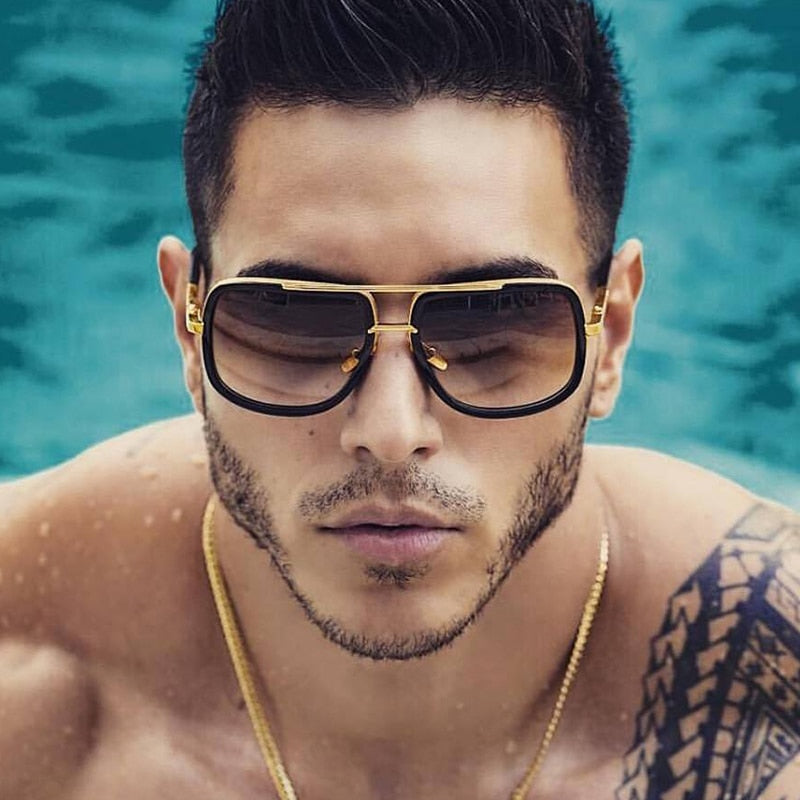 Mens Square Sunglasses Polarised Lens Lightweight Alloy Frame 65mm Protection