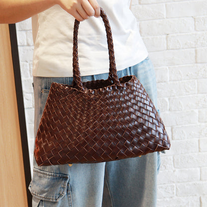Women's Handmade Woven Leather Shoulder Tote Vintage Style Large Capacity Bag