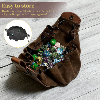 Unisex RPG Faux Leather Dice Tray Drawstring Pouch Set 5-Piece Gaming Essentials