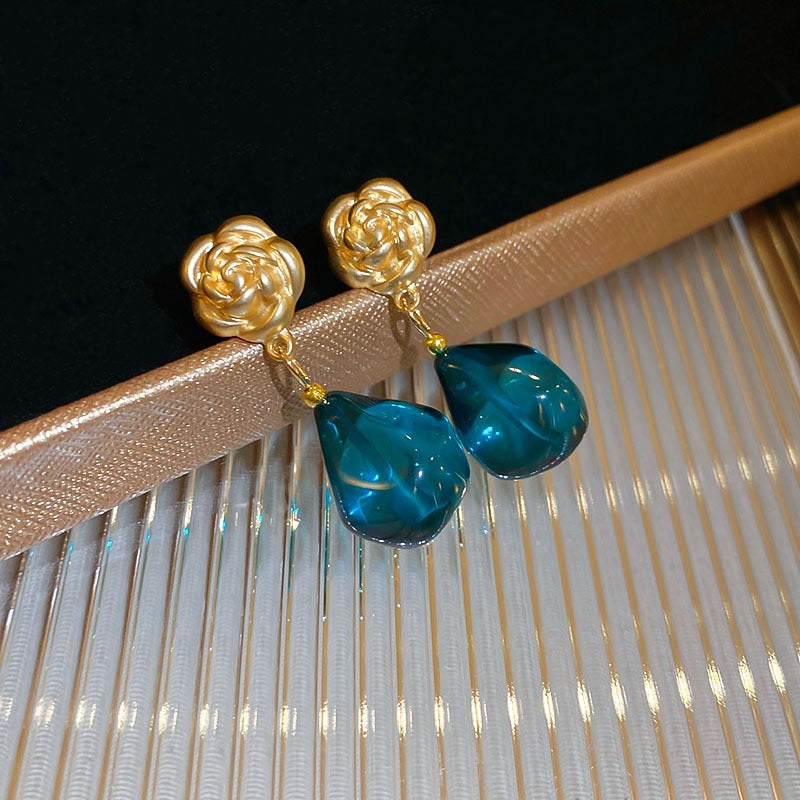 Gold Tone Drop Dangle Gemstone Resin Earrings Women's Fashion Jewellery