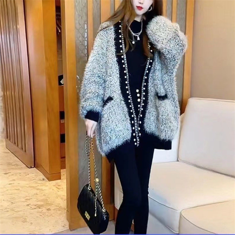 Women's Oversized Knit Cardigan Winter Warm Casual Thick Polyester Jacket