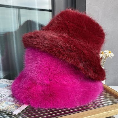 Women's Plush Winter Fisherman Bucket Hat Thick Warm Insulated Hats Caps