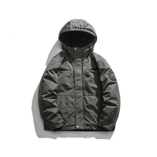 Winter Insulated Duck Down Hooded Jacket Zipper Long Sleeve Thermal Outerwear