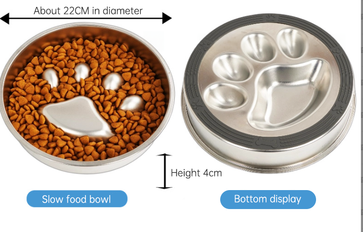 22cm Stainless Steel Slow Feeder Bowl for Dogs & Cats Anti-Choke Non-Slip Design