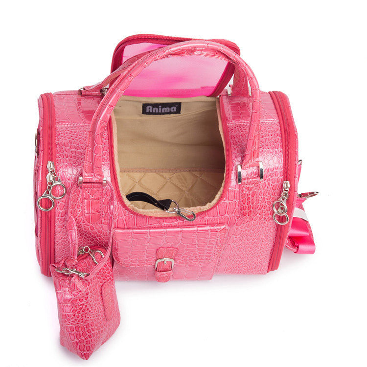 Crocodile Faux Leather Dog Carrier Bag Pink Black Pet Travel Handbag Tote Purse