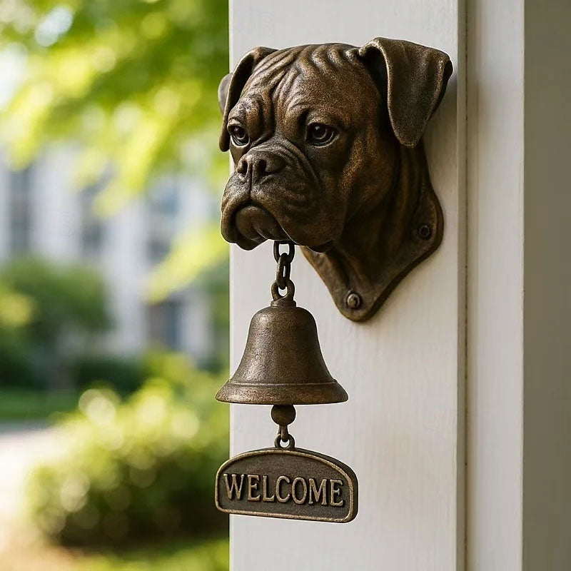 Antique Bulldog Dobermann Door Chime Wall Accessory Metal Merchant Signal Bell