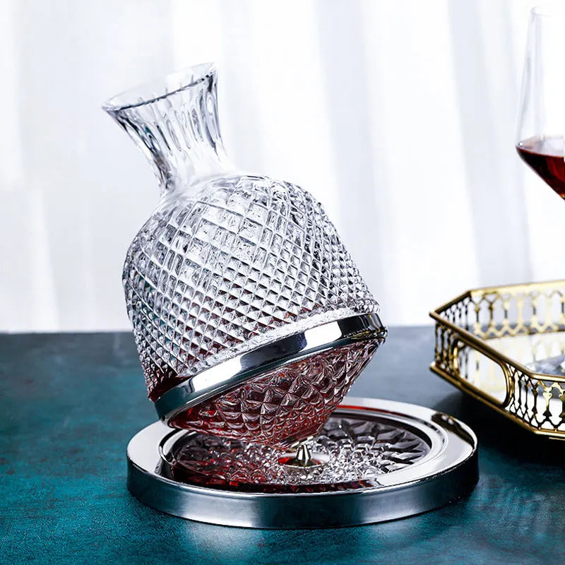Luxury 360 Degree Rotating Crystal Glass Wine Decanter 1500ML Home Bar Accessory