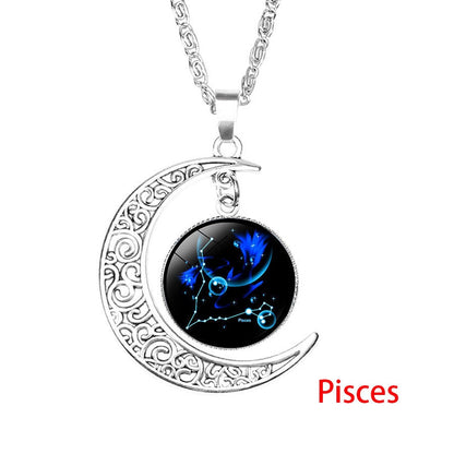 Zodiac Sign Moon Dangle Pendant Necklace 12 Constellation Astrology Jewellery