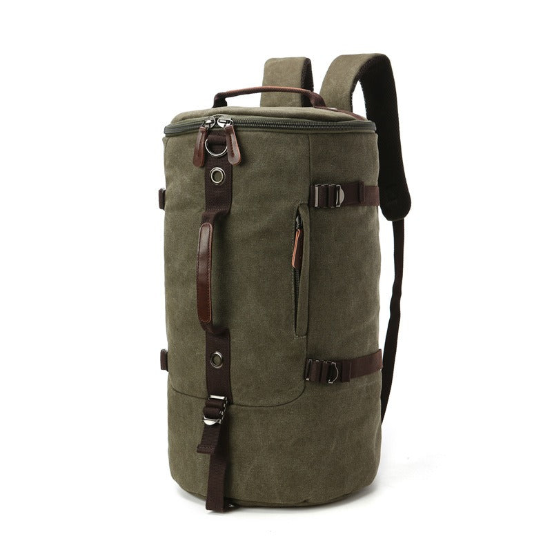 Men's Canvas Travel Backpack Durable Cylinder Luggage Hiking Gear Storage Bag