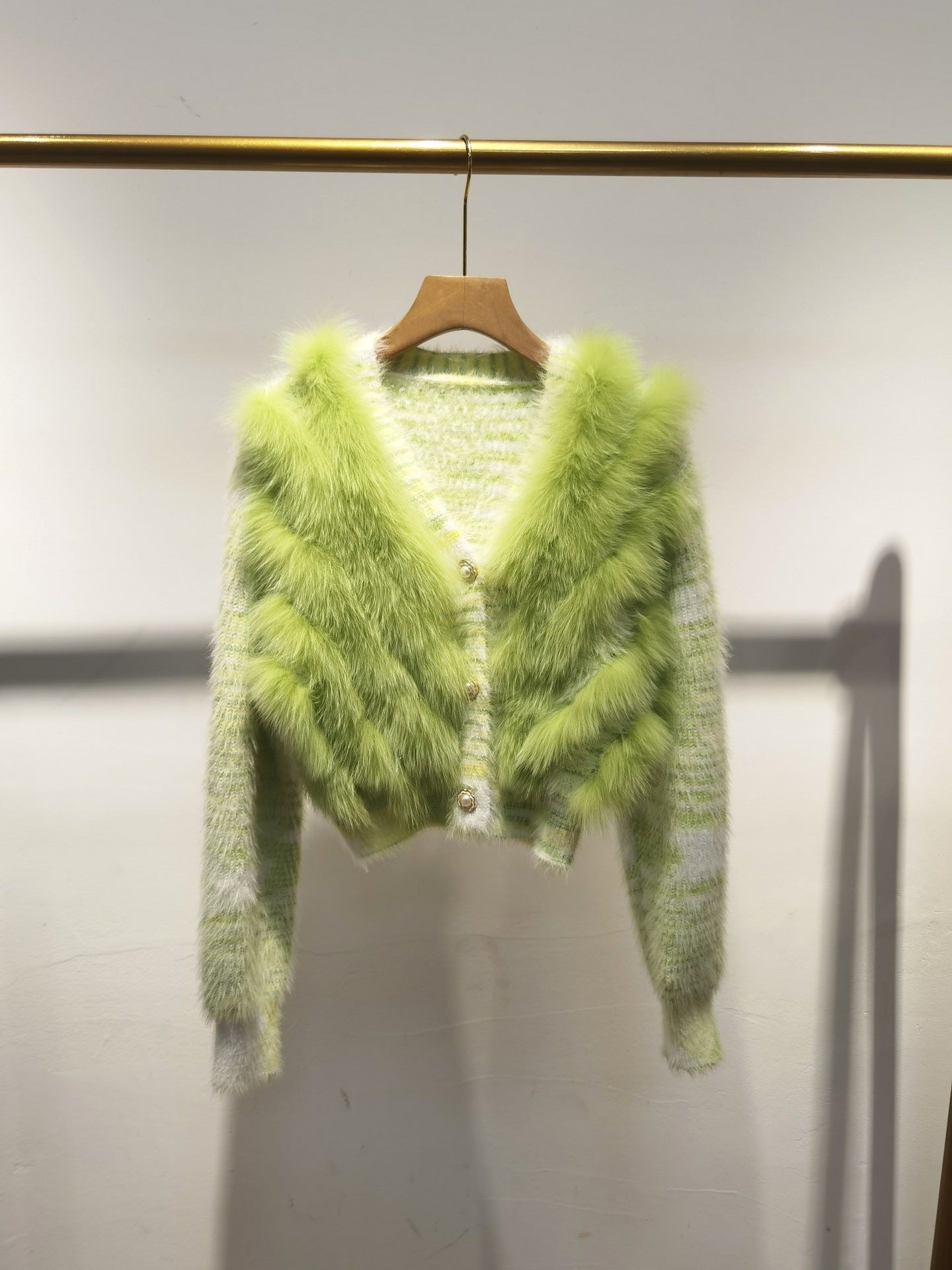 Women's Trendy Faux Fur Coat Knitted Cardigan Sweater Jacket V-Neck Long Sleeve Slim Fit