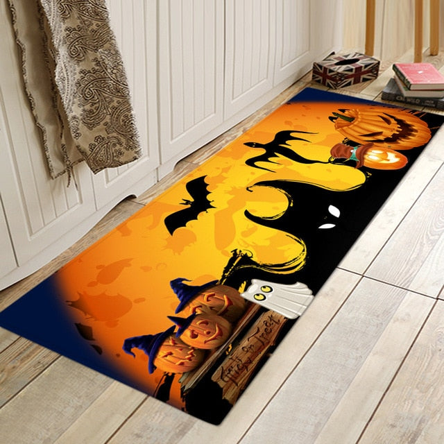 Halloween Printed Flannelised Polyester Rectangular Floor Mat Bathroom Door