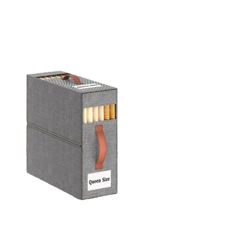 Compact Foldable Rectangular Storage Cube For Linens Towels Bedding Beige Grey