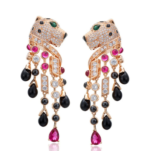 Leopard Spot Gold Plated Copper Earrings Cubic Zirconia Crystal Embellishment