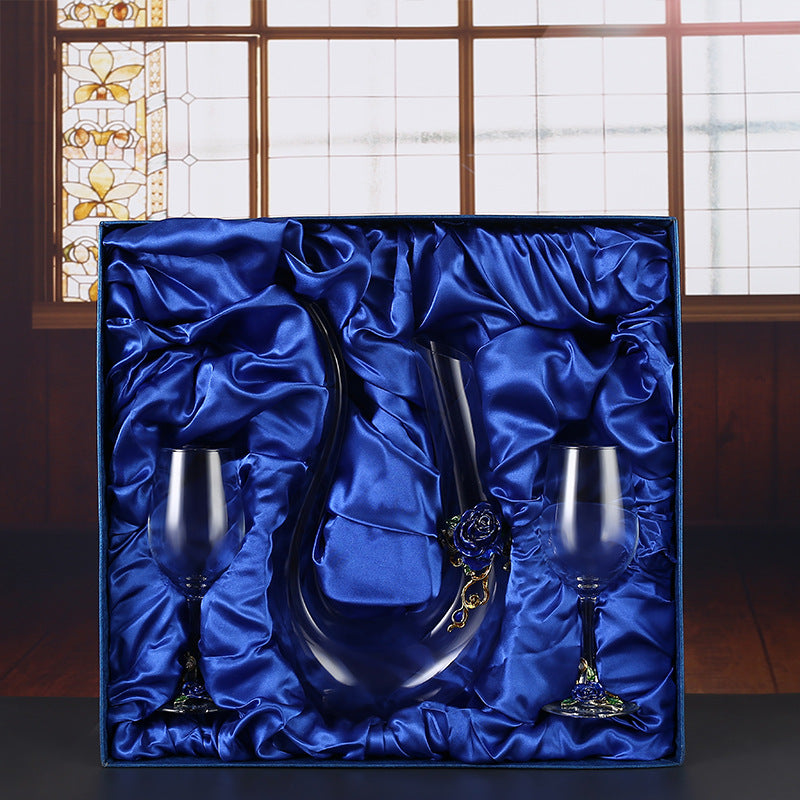 Enamel Crystal Glass Red Wine Goblet Decanter Set Premium Home Bar Essentials