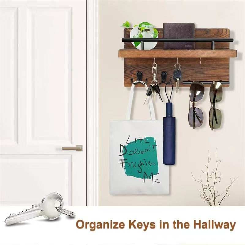 Wooden Wall Mounted Shelf Home Entryway Key Letter Storage Living Room Organiser