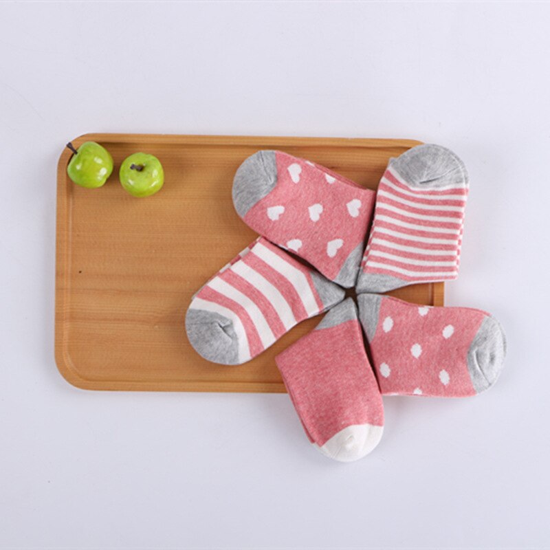 Kids Autumn Winter Cotton Socks 5 Pack Striped Cartoon Soft Warm Cosy Selection